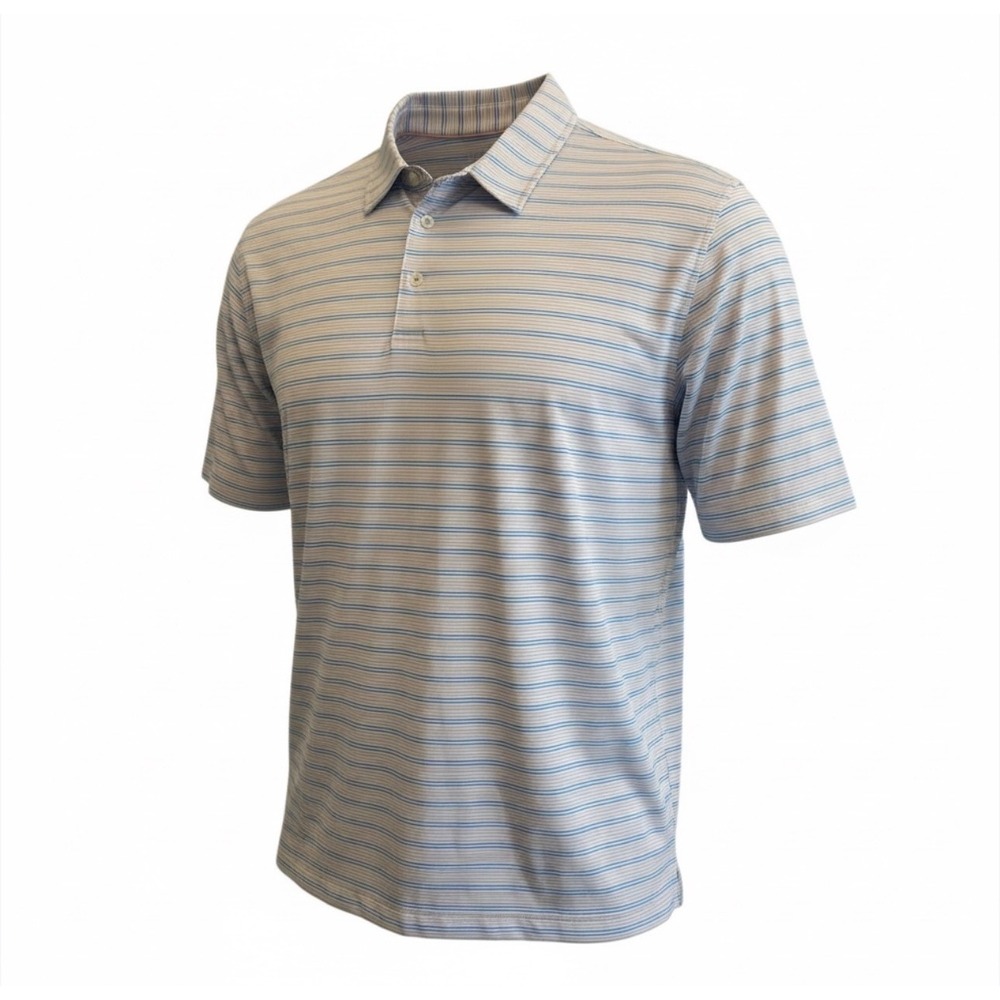 MICHEL ROUEN Mens 3XL Performance Polo Shirt‎ Blue Pink Stripe Golf Casual